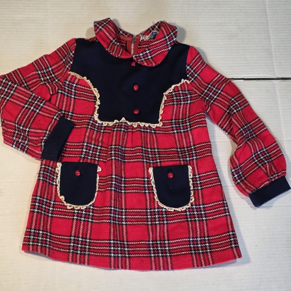 Vintage Little Princess Plaid Dress 1970's Size 3-4 Christmas Holidays